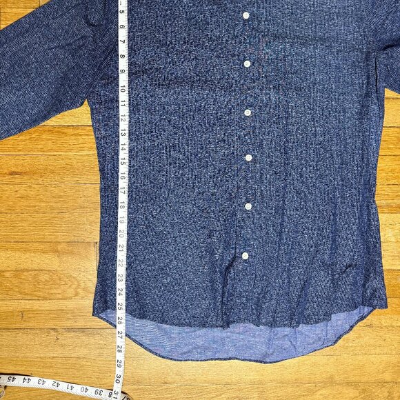 Ledbury Blue Geometic Pattern Long Sleeve Button Down Size Medium Slim Fit - Picture 5 of 8
